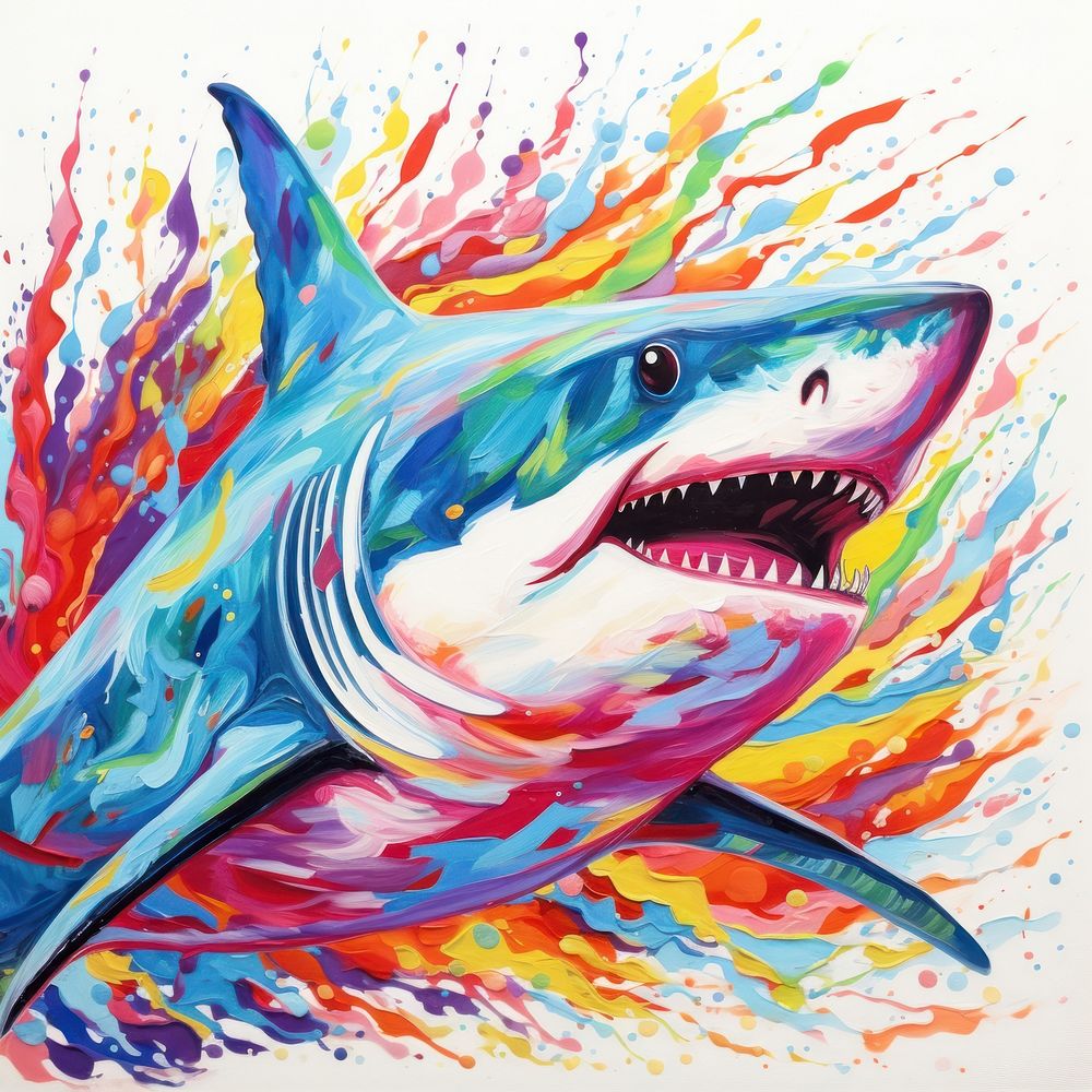 Shark swirls acrylic painting drawing animal sketch.