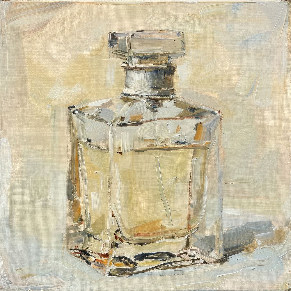 Close up on pale perfume bottle backgrounds painting drinkware.