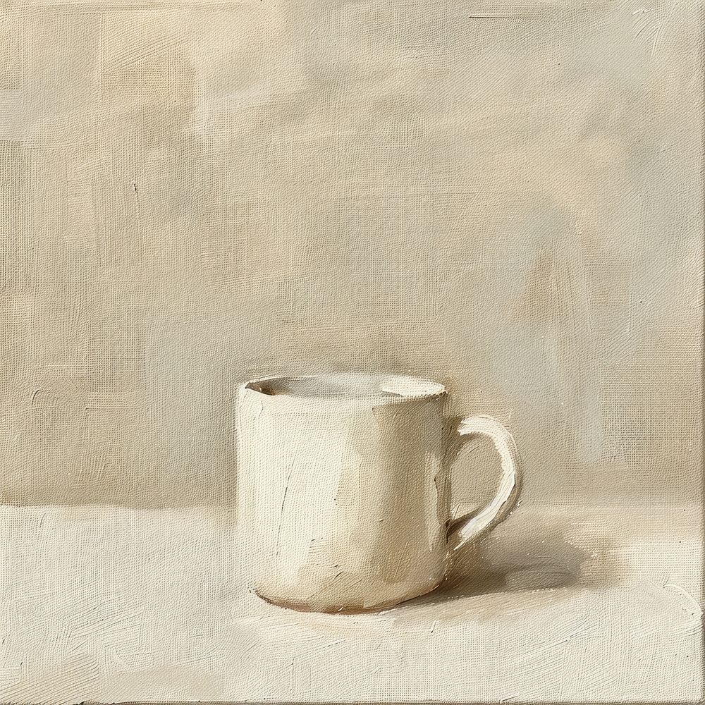 Close up on pale coffee mug painting drink cup.