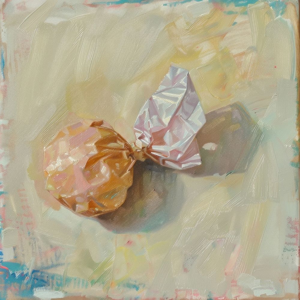 Close up on pale candy with wrapper painting food art.