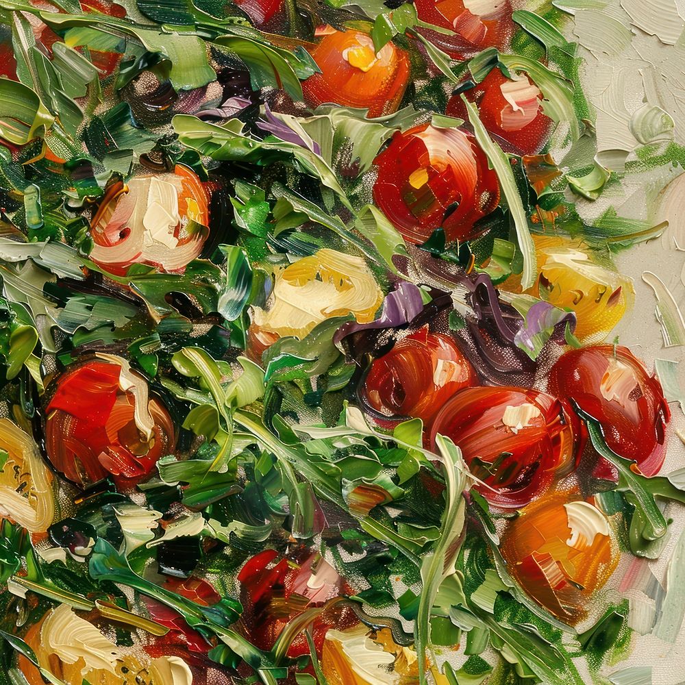 Close up on pale salad painting backgrounds vegetable.