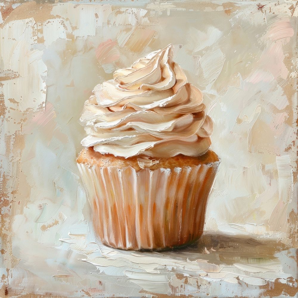 Close up on pale cupcake painting dessert icing.