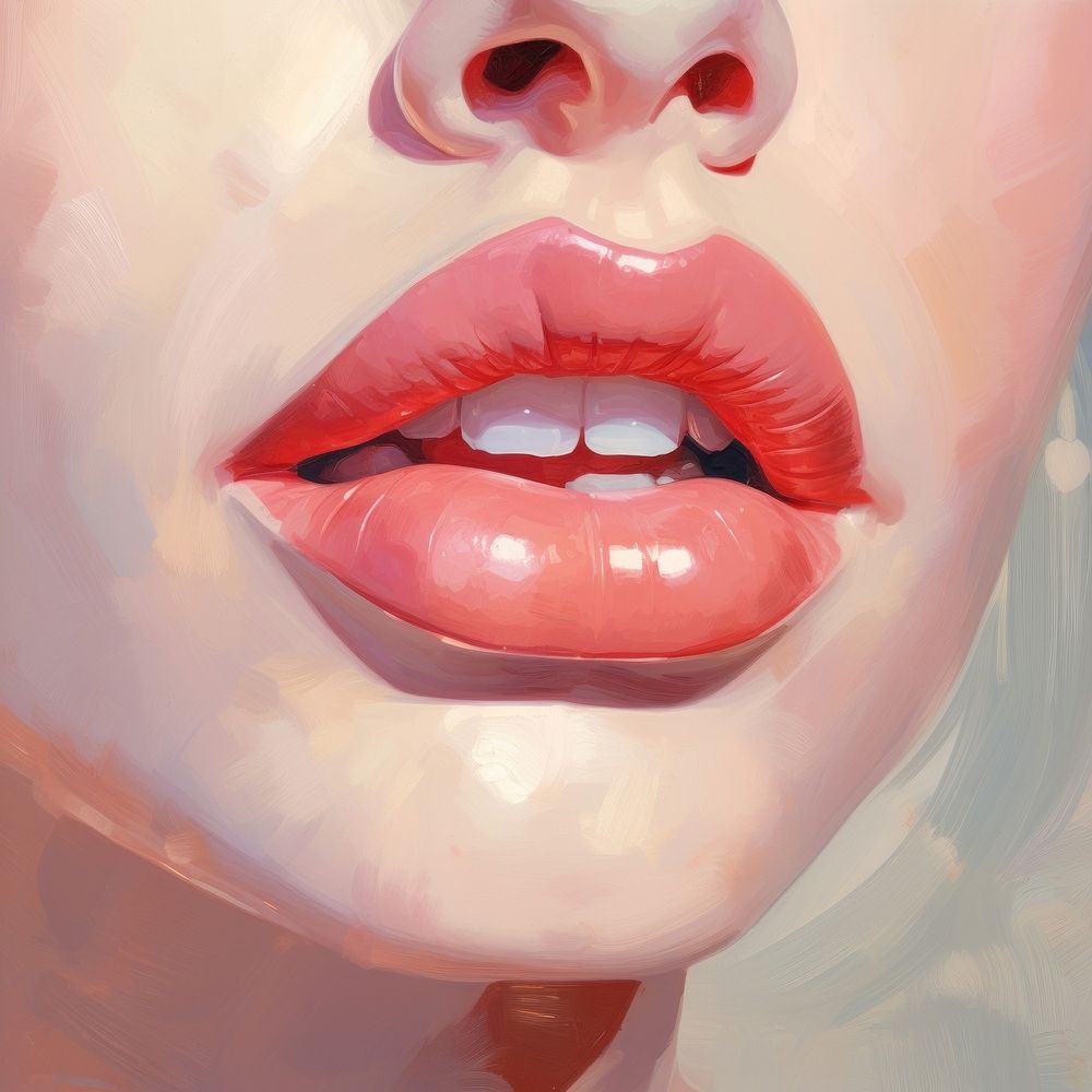 Close up on pale lipstick portrait headshot drawing.