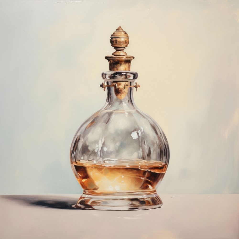 Close up on pale perfume bottle painting drink refreshment.