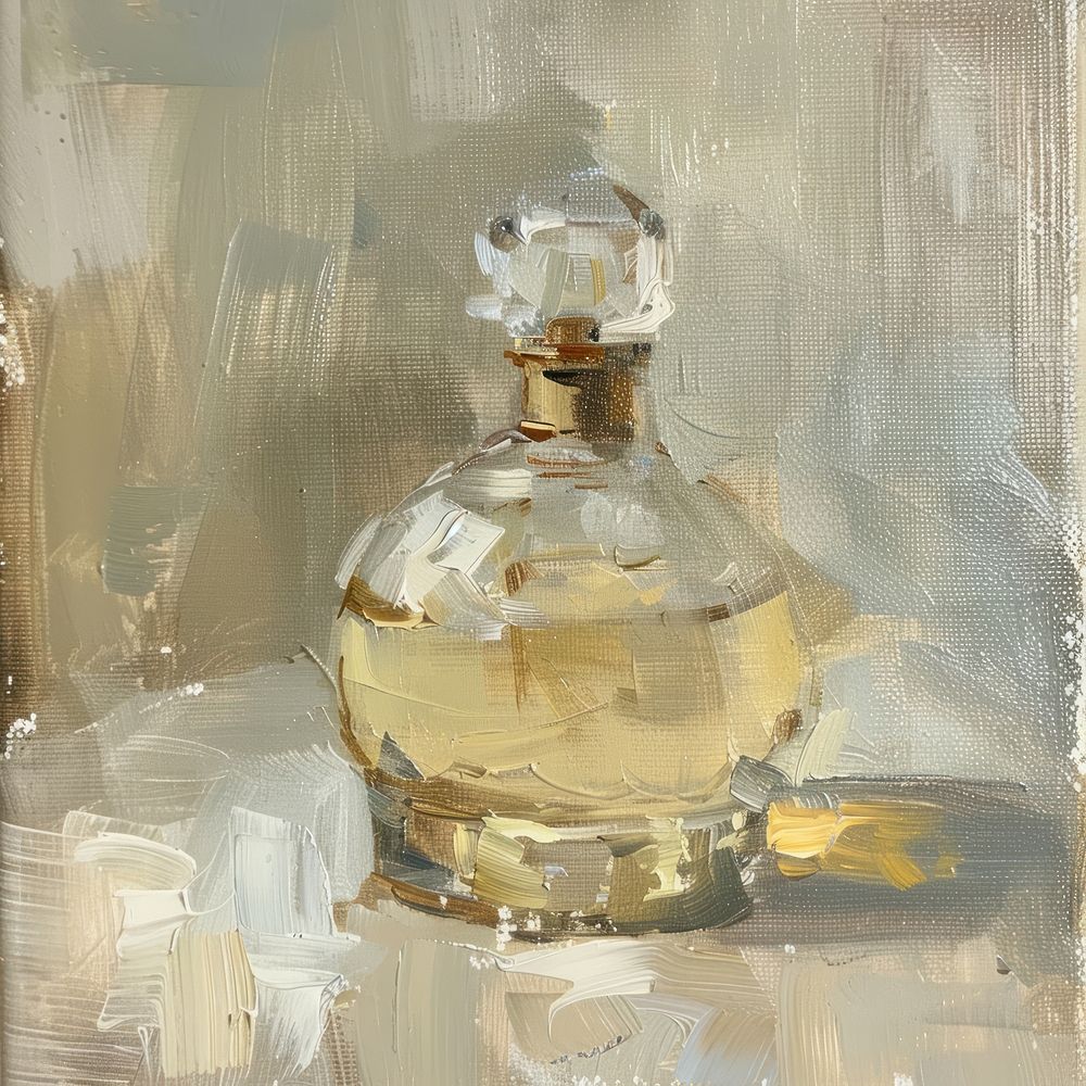 Close up on pale perfume bottle painting art container.