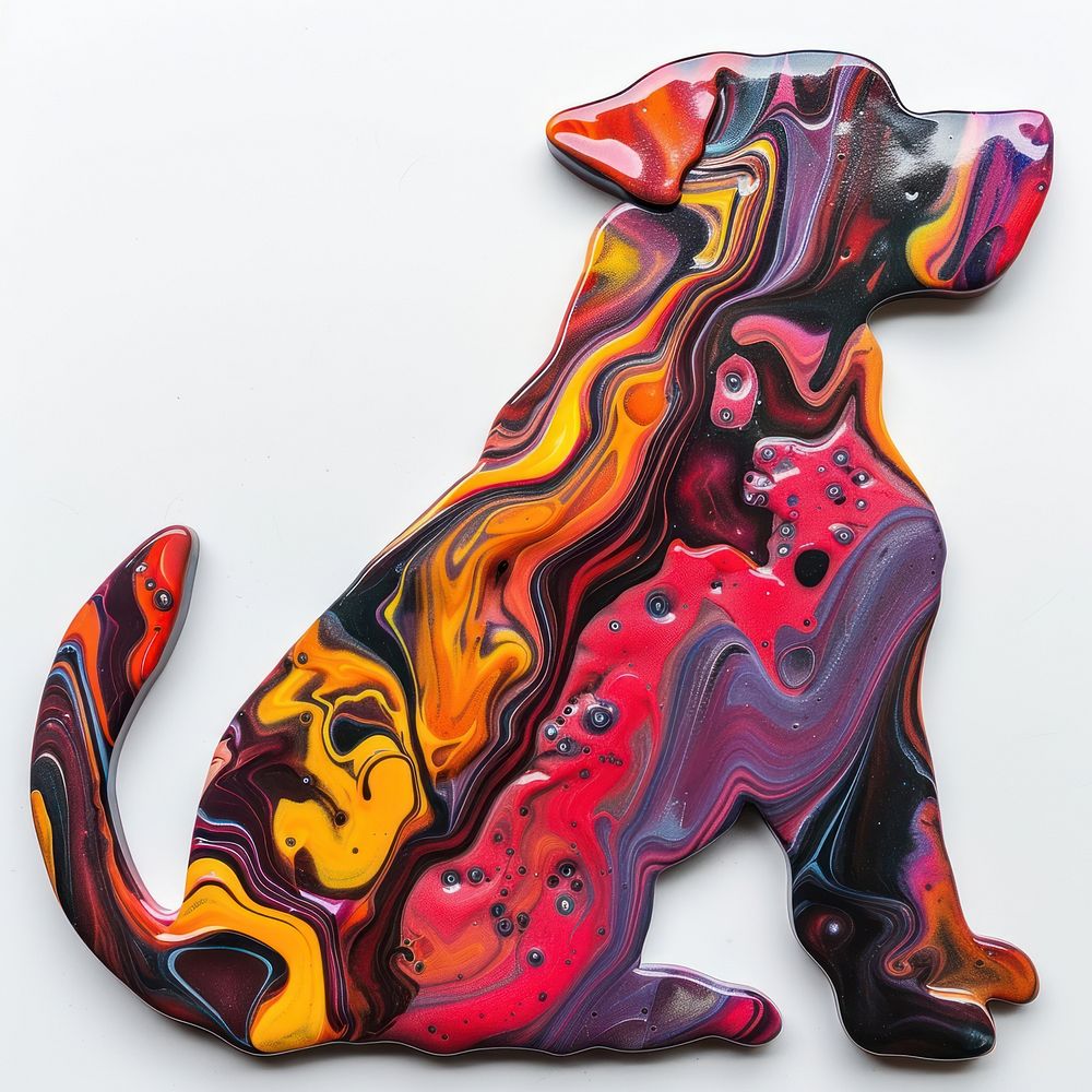 Acrylic pouring paint dog shape art representation.