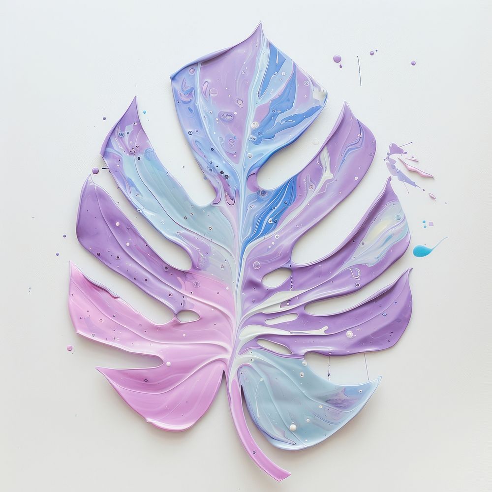 Acrylic pouring leaf purple shape petal.