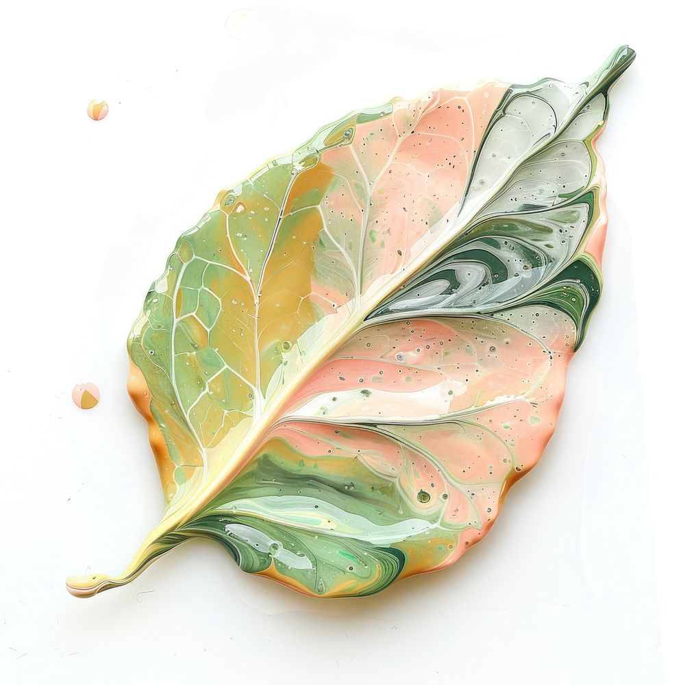 Acrylic pouring leaf plant white background accessories.