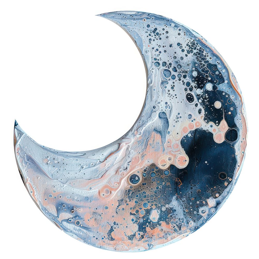 Acrylic pouring moon shape white background accessories.
