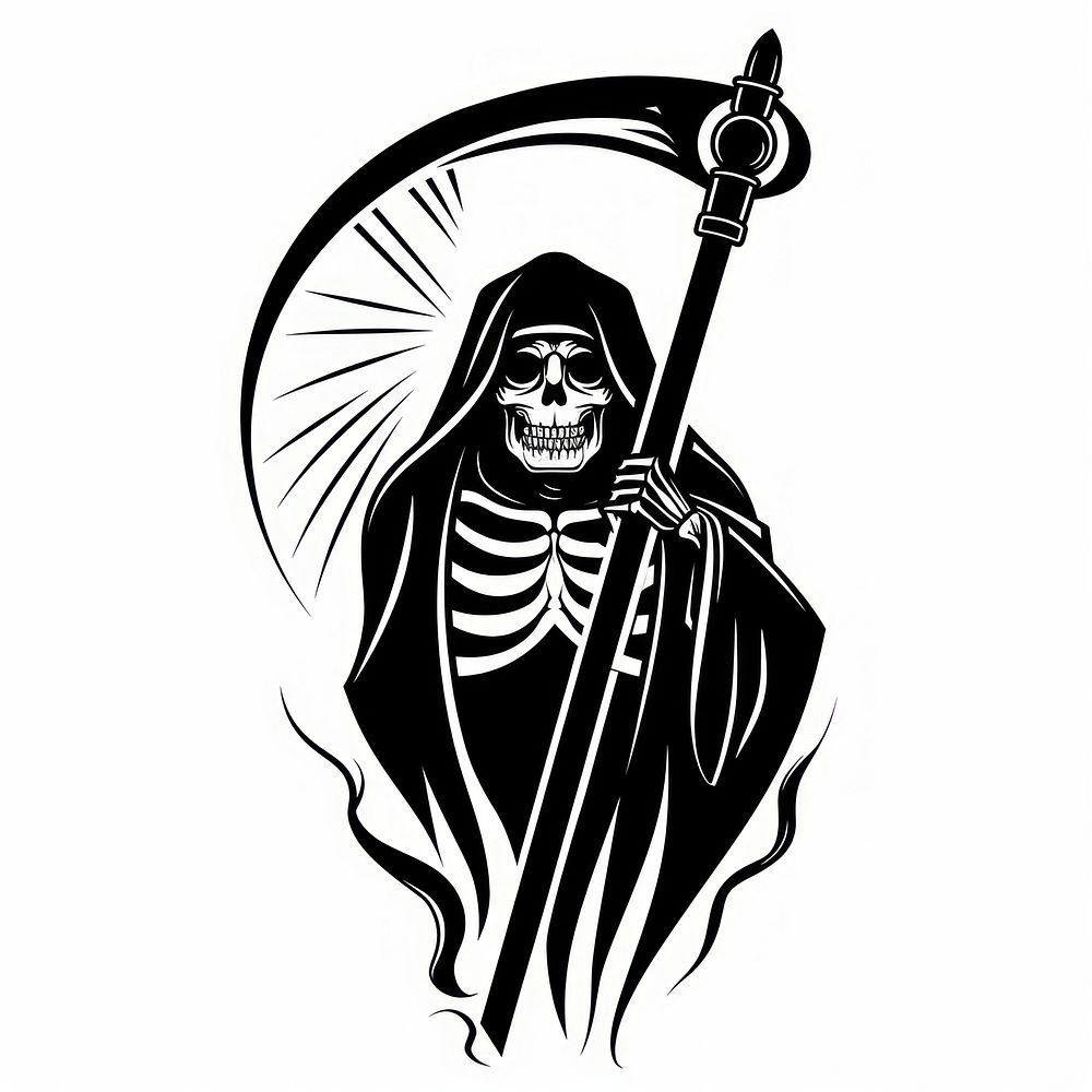 Grim Reaper black white background representation.