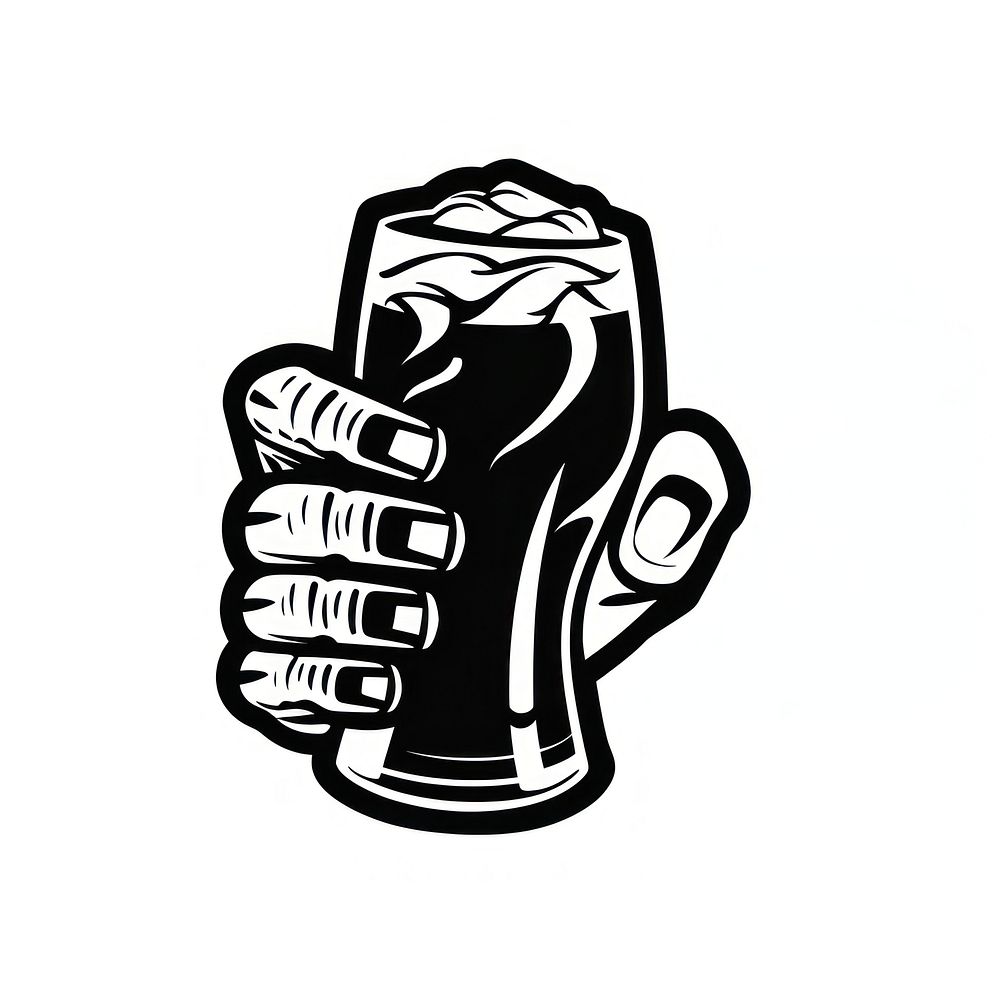 Hand holding beer black logo white background.