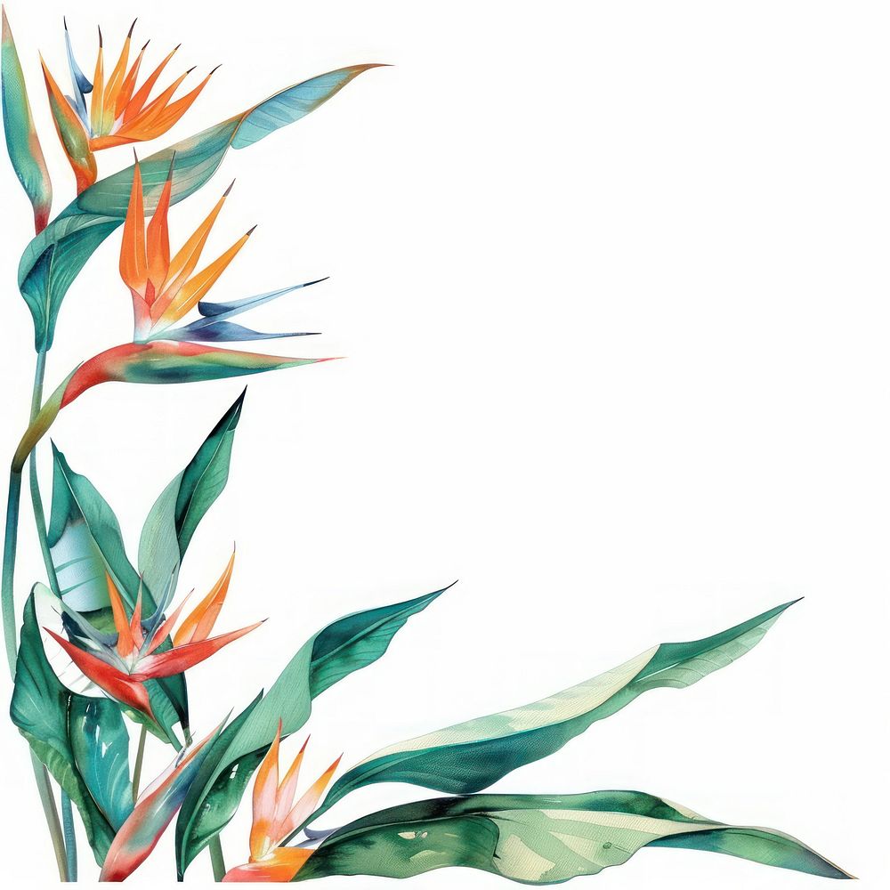 Bird of paradise border watercolor pattern flower plant.