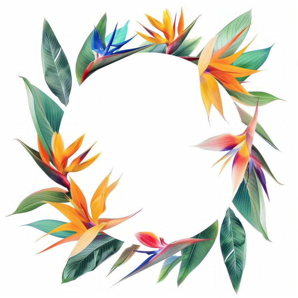 Bird of paradise border pattern circle wreath.