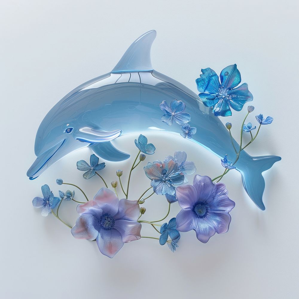 Flowers in dolphin resin animal fish art.