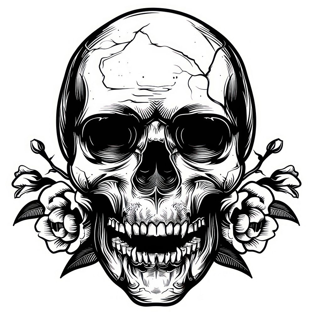 Skull drawing sketch black.