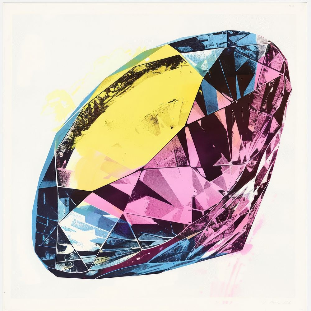 Silkscreen of a colorful diamond ring gemstone jewelry yellow.