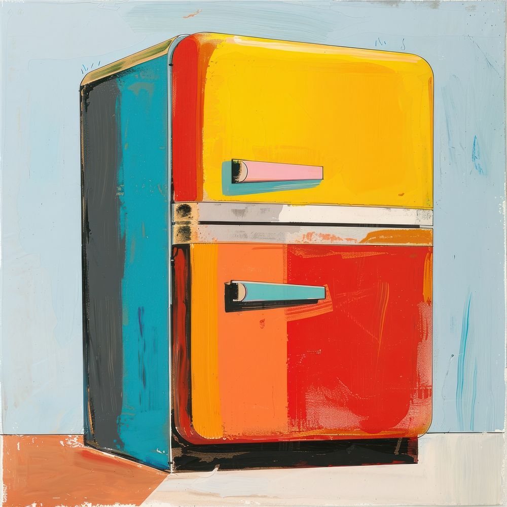 Silkscreen of a colorful fridge art refrigerator furniture.