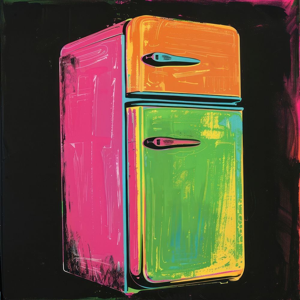 Silkscreen of a colorful fridge art refrigerator creativity.