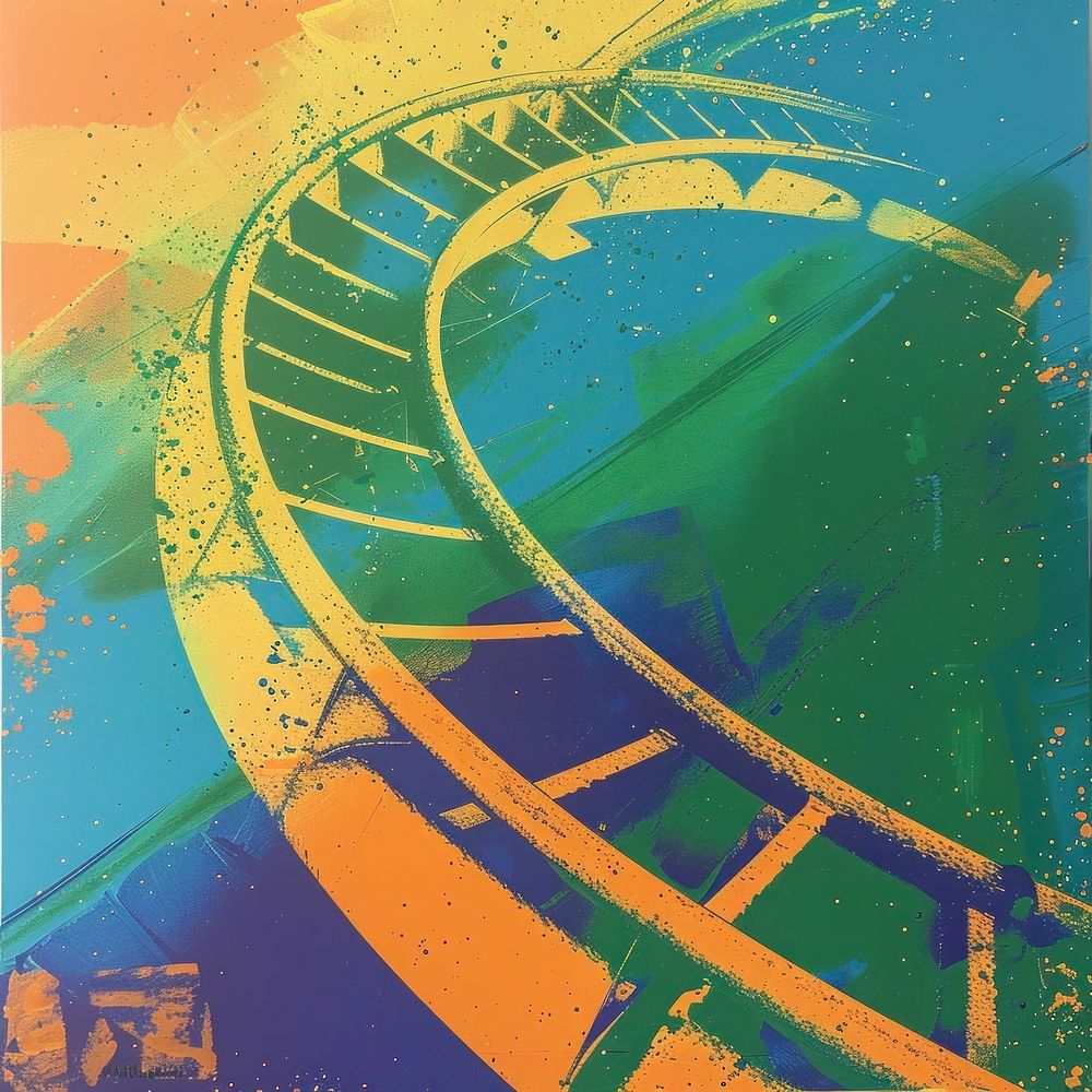 Silkscreen of a colorful roller coaster art architecture backgrounds.