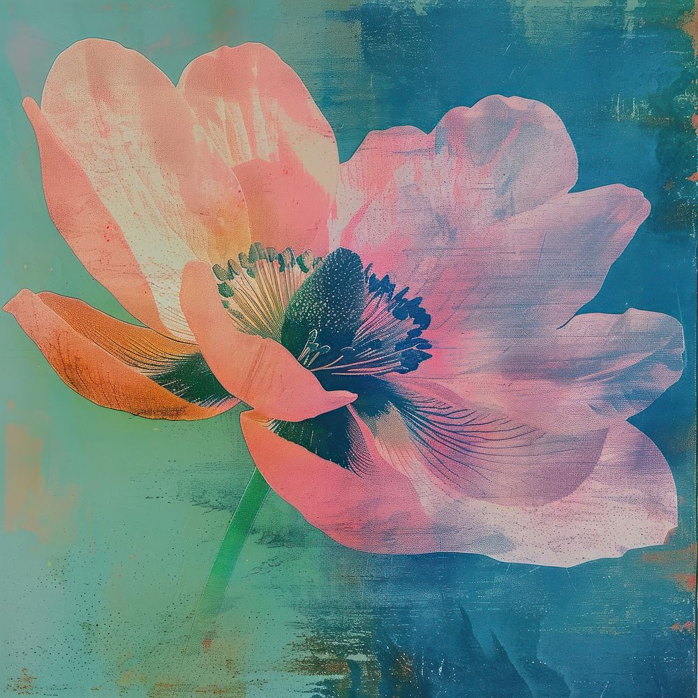 Silkscreen of a anemone art backgrounds painting.