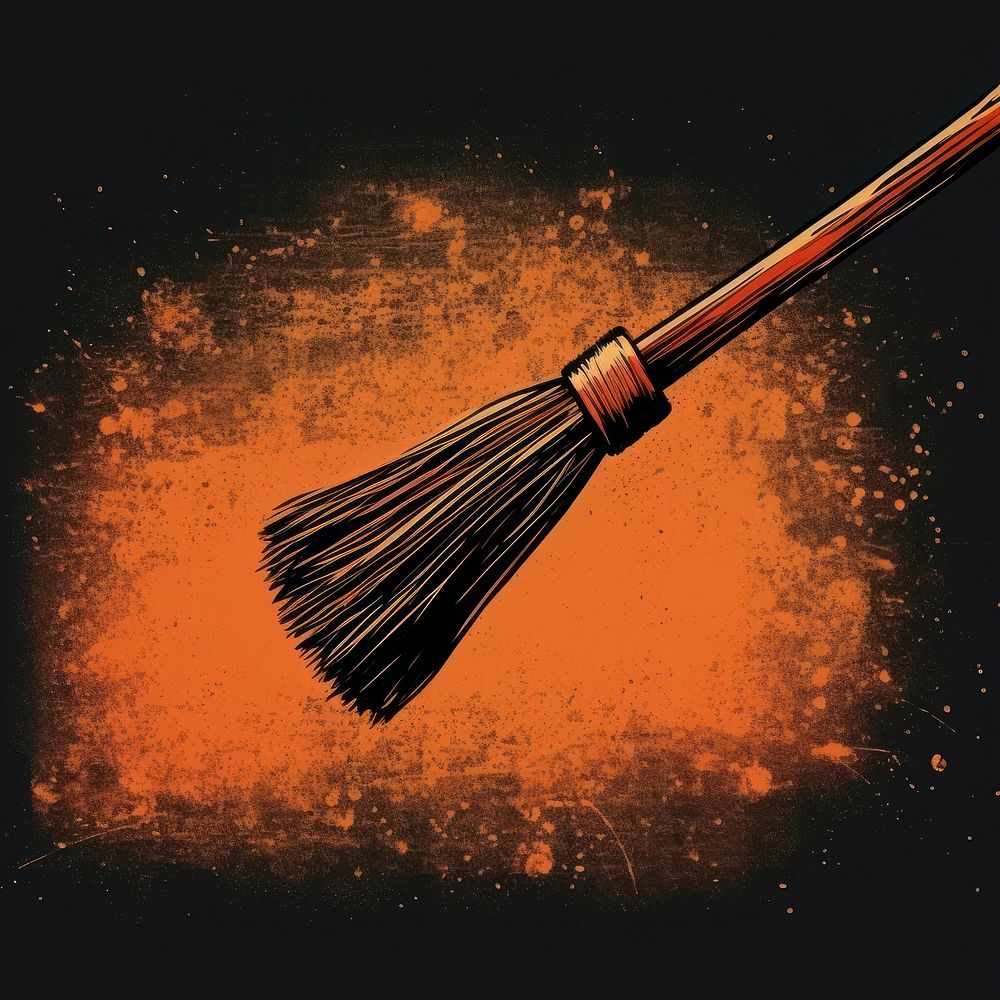 Silkscreen of a broom brush tool darkness.