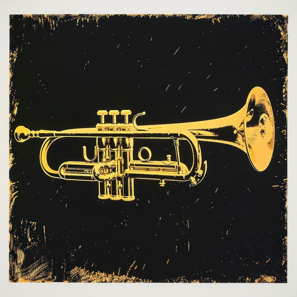 Silkscreen of a gold trumpet horn performance euphonium.