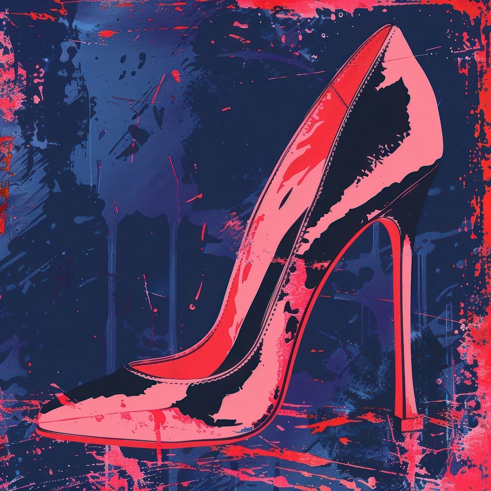 Silkscreen of a high heels footwear shoe pink.