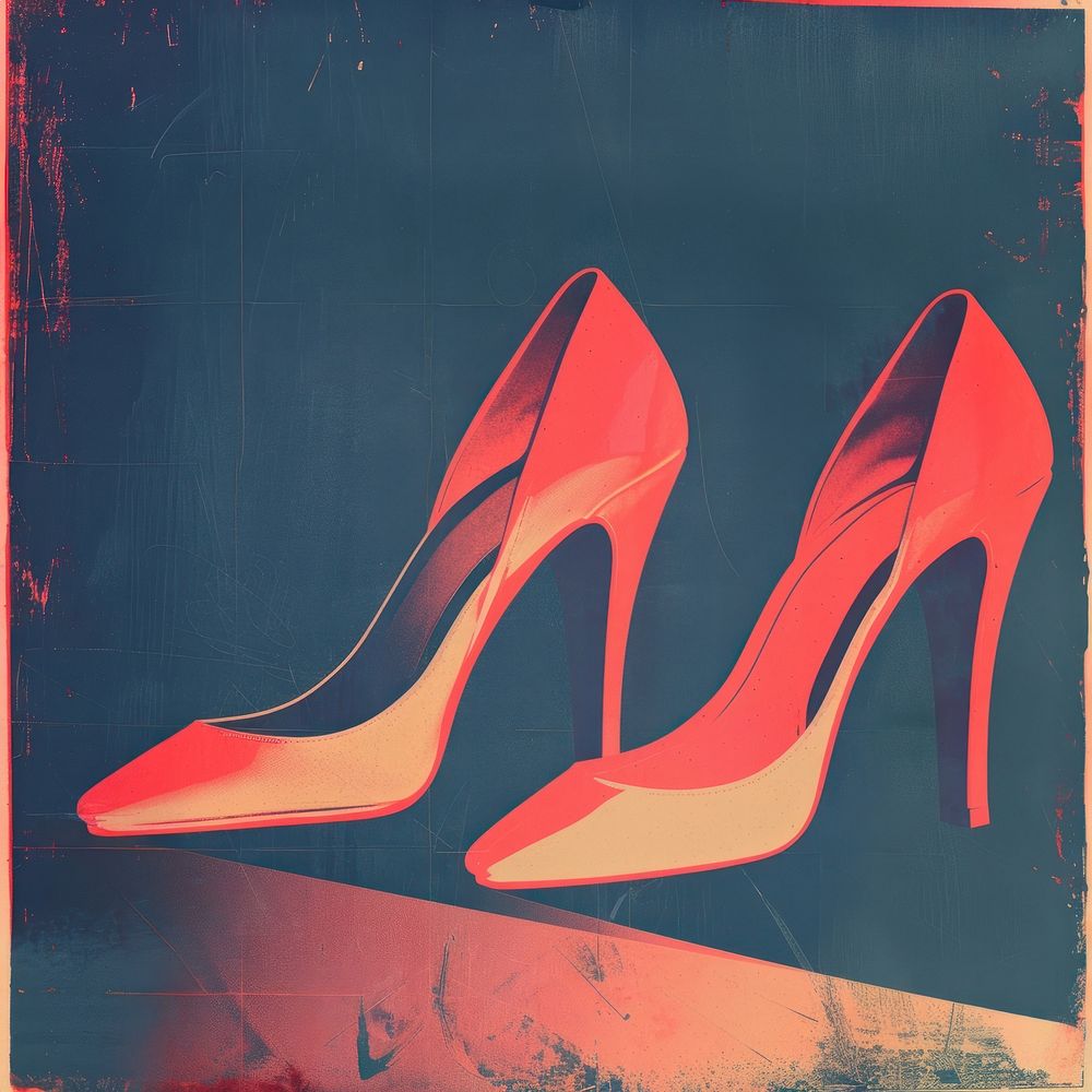 Silkscreen of a high heels footwear shoe pink.