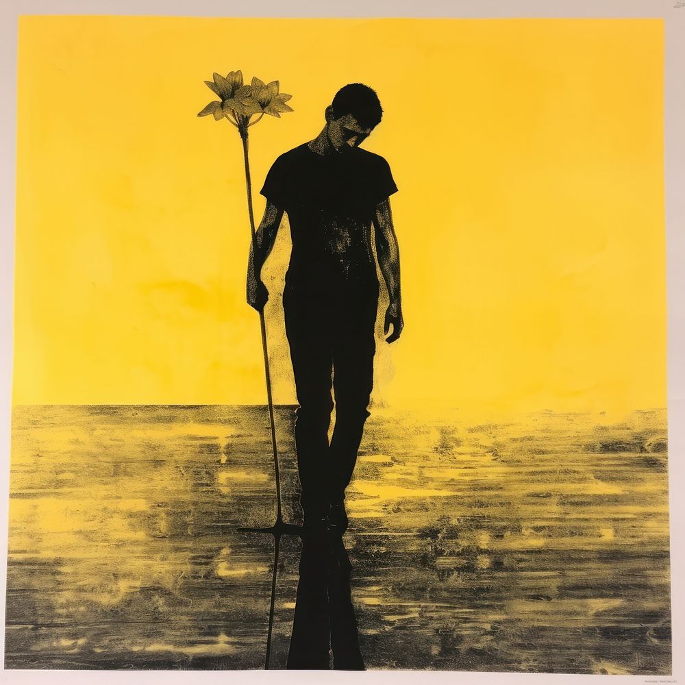 Silkscreen of a narcissus art silhouette painting.