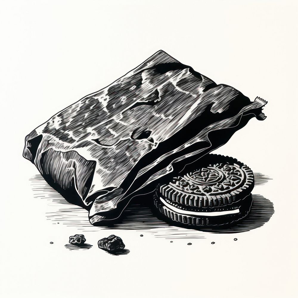Silkscreen of a snack drawing sketch black.