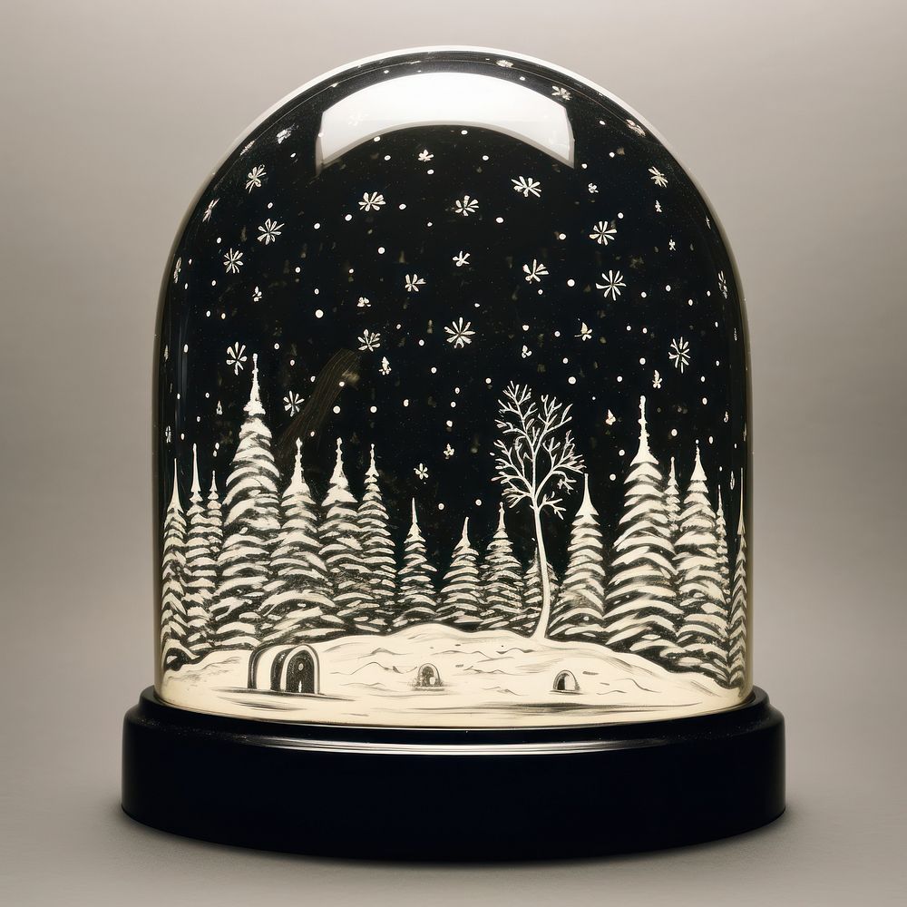 Silkscreen of a snow globe lighting illuminated decoration.