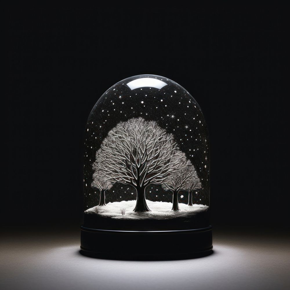 Silkscreen of a snow globe lighting sphere nature.