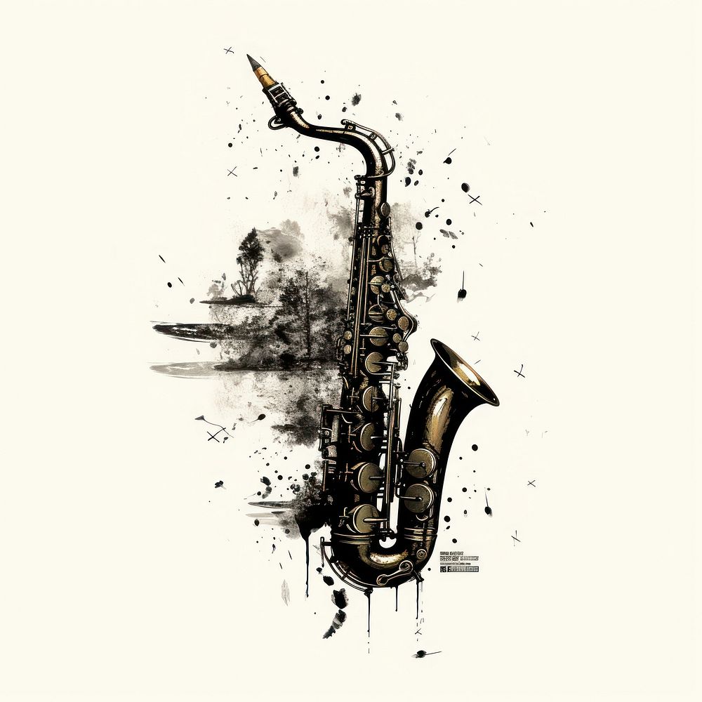 Silkscreen of a saxophone performance saxophonist creativity.