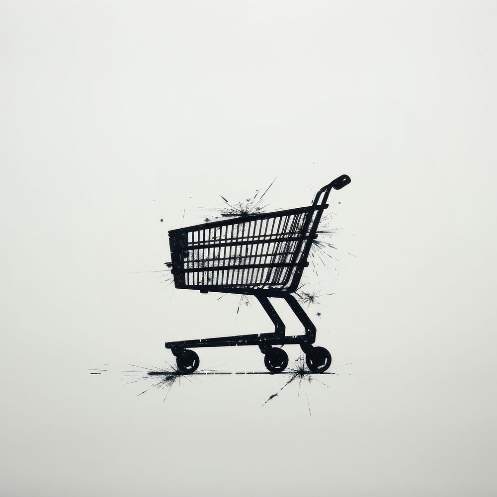 Silkscreen of a shopping cart consumerism supermarket absence.