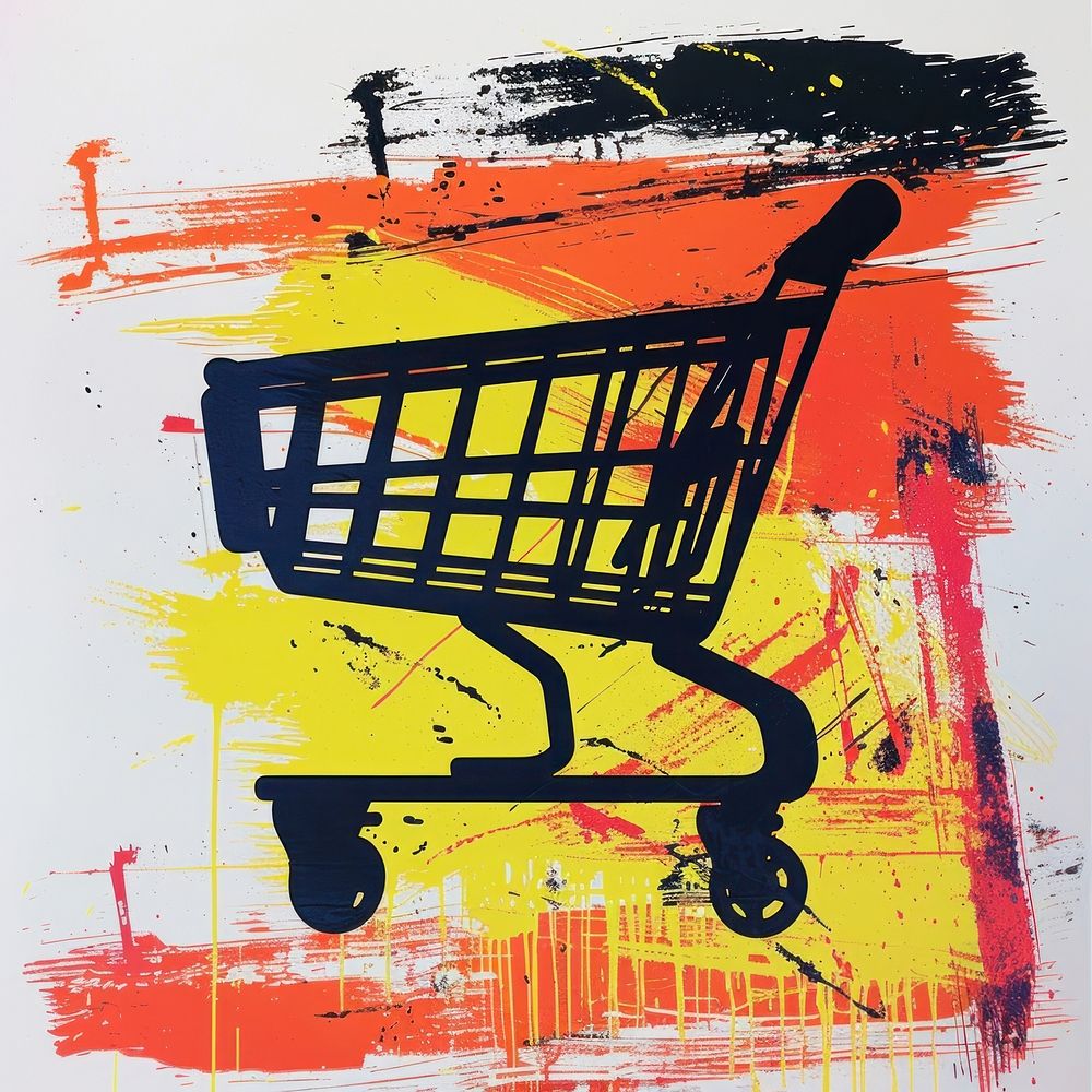 Silkscreen of a shopping cart backgrounds consumerism supermarket.