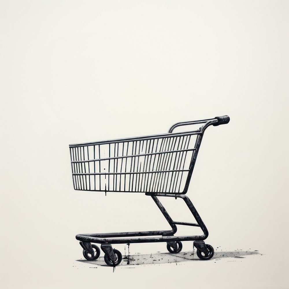 Silkscreen of a shopping cart transportation architecture consumerism.