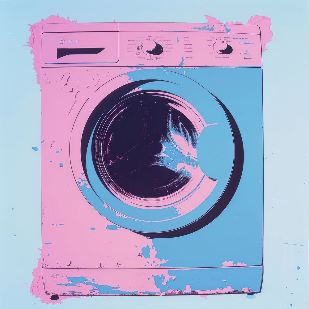 Silkscreen of a washing machine appliance dryer blue.