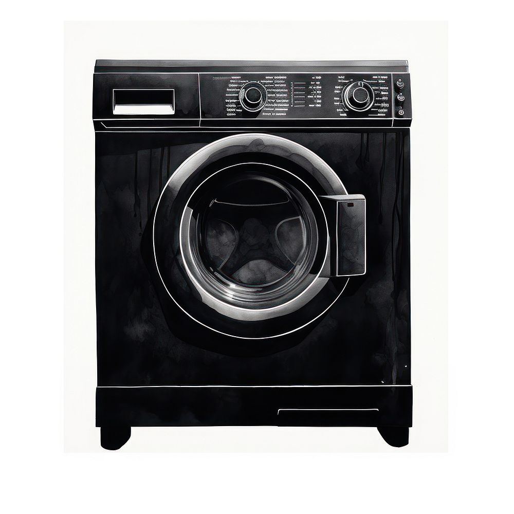 Silkscreen of a washing machine appliance black white background.