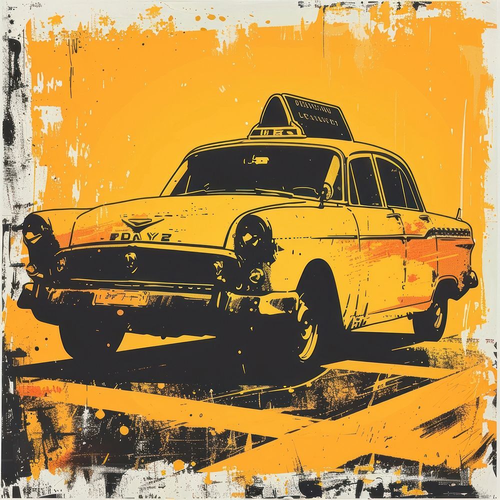Silkscreen of a taxi vehicle poster car.