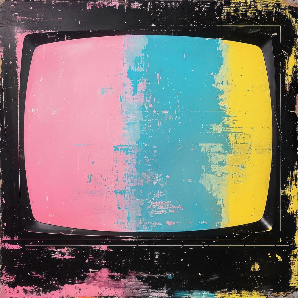 Silkscreen of a television backgrounds yellow art.