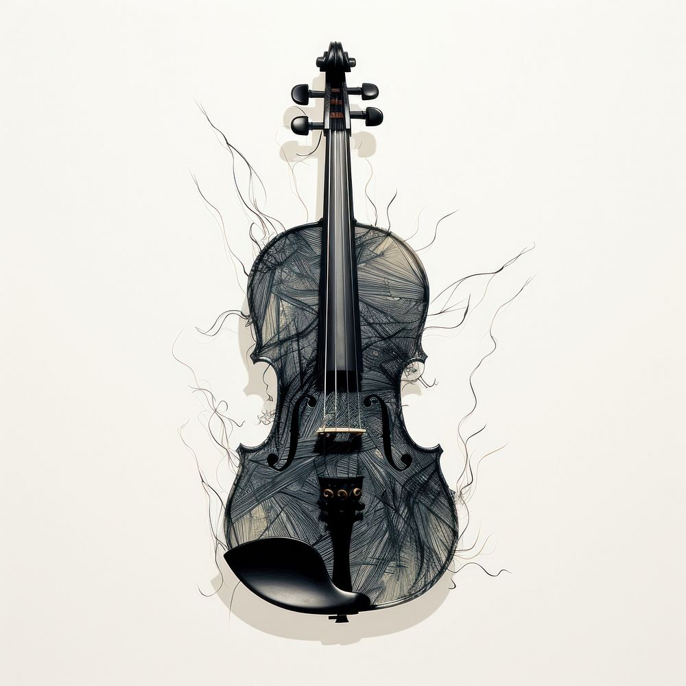 Silkscreen of a violin creativity drawing string.