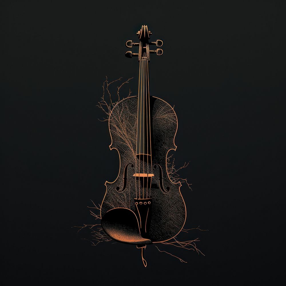 Silkscreen of a violin black performance darkness.