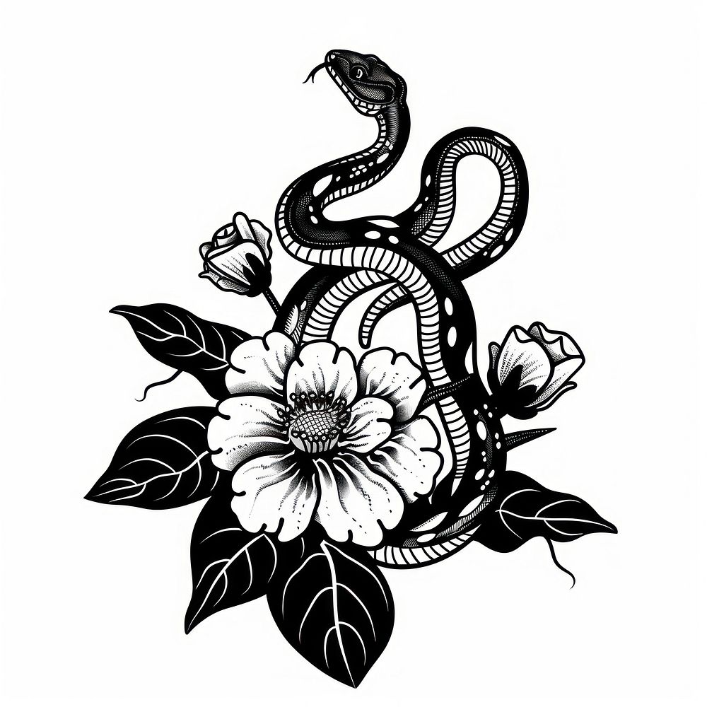 Snake with Flower pattern drawing sketch.