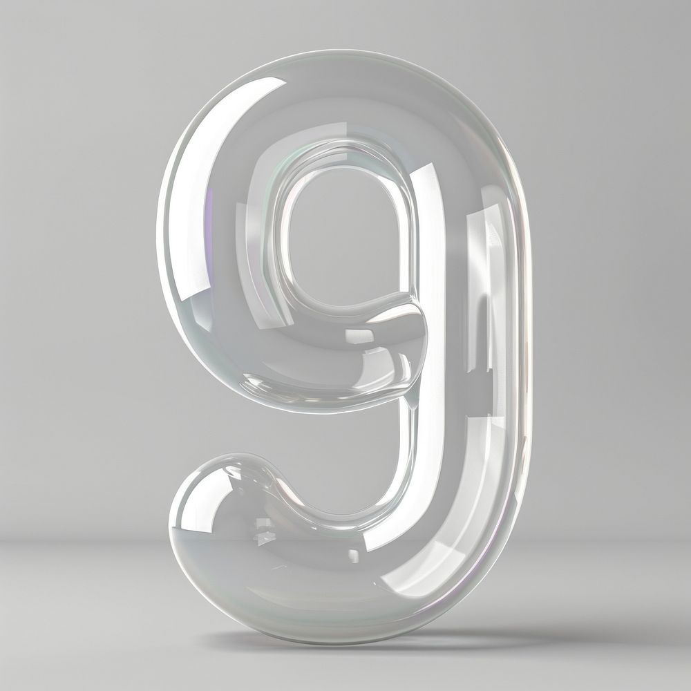Number letter 9 transparent glass text.