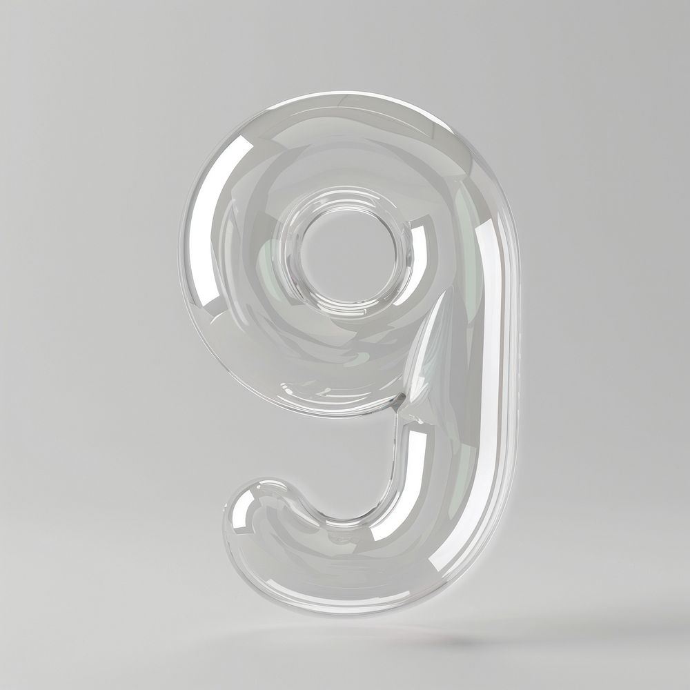 Number letter 9 transparent glass glowing.