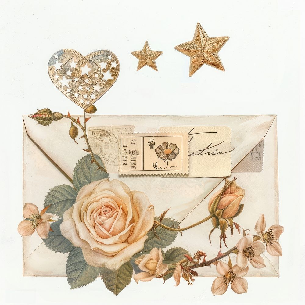 Envelope with a stamp flower rose pattern.