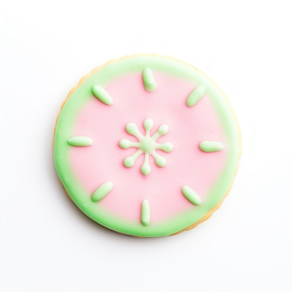 Circle shape cookie art icing dessert biscuit.