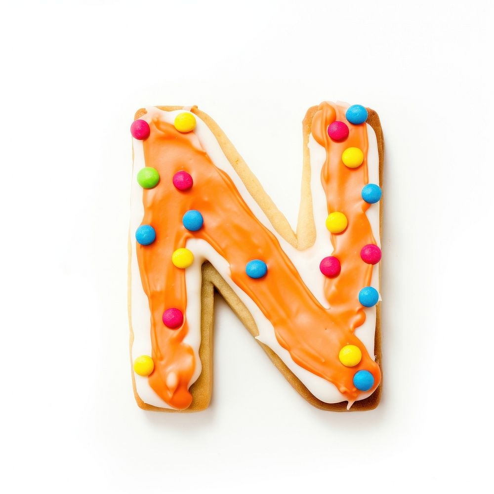 Letter N cookie art icing confectionery dessert.
