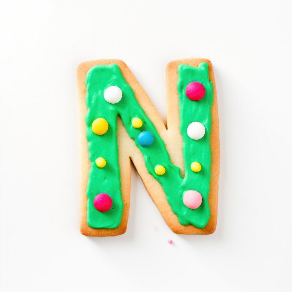 Letter N cookie art icing confectionery dessert.