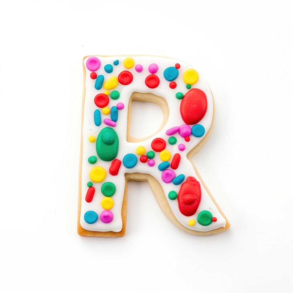 Letter R cookie art confectionery dessert icing.